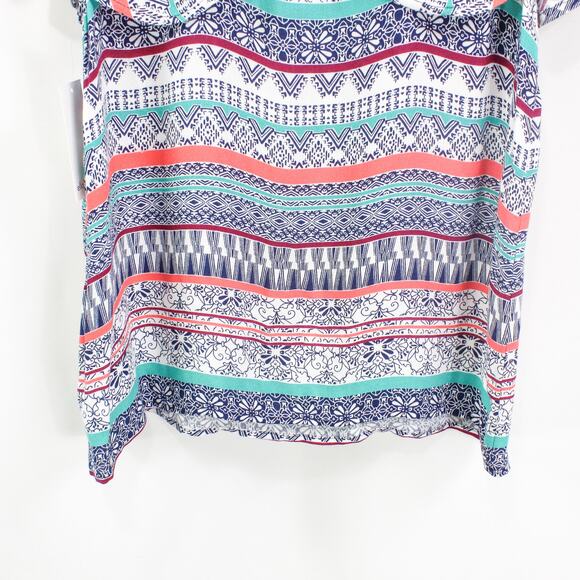 ELLA MOSS Blue Coral Cold Shoulder Boho Medallion Blouse - Picture 9 of 10